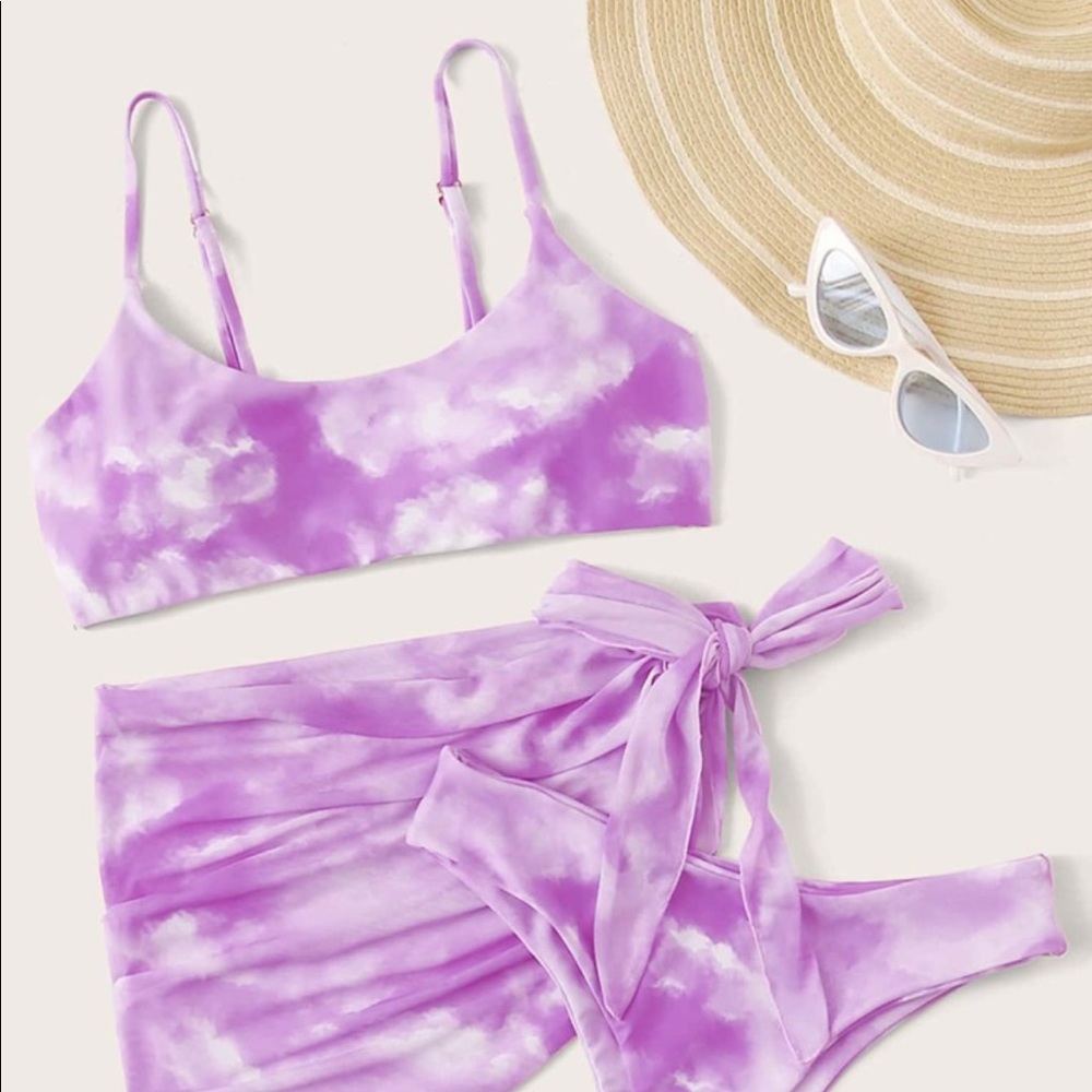 Purple Tie Dye Bikini with Tie Side Beach Skirt